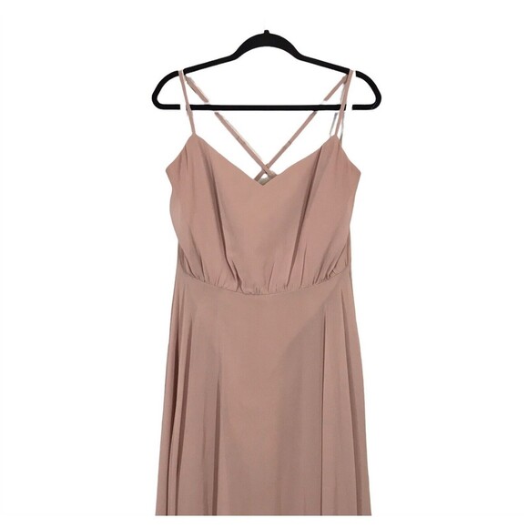 REVELRY Chiffon Pleated Sleeveless V-neck Cross Strappy Back Gown Dress Size 14 - Picture 2 of 12